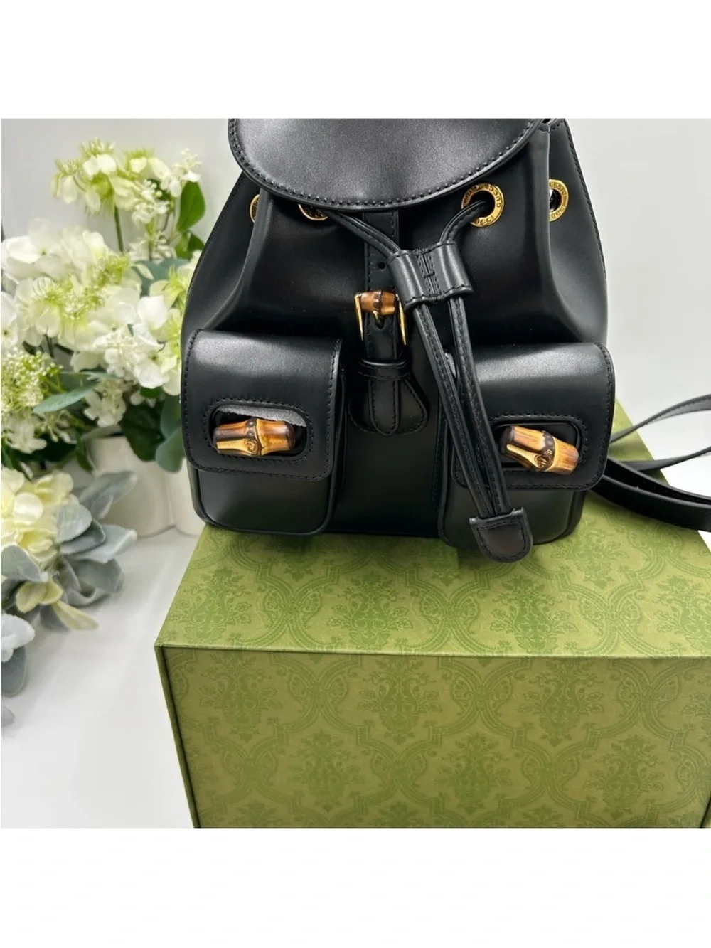 Gucci, leather bamboo backpack made in Italy NWT. Unisex.
